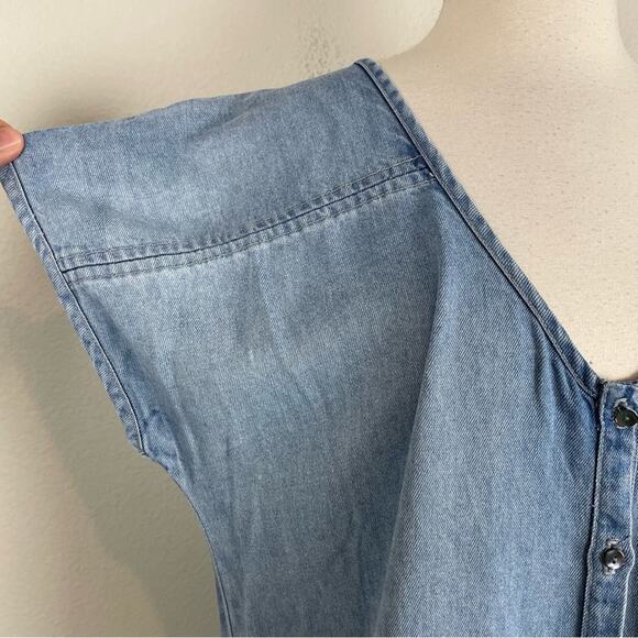 Velvet Blue Denim Chambray V Neck Tie Waist  Romper NWT Lg - Picture 4 of 10